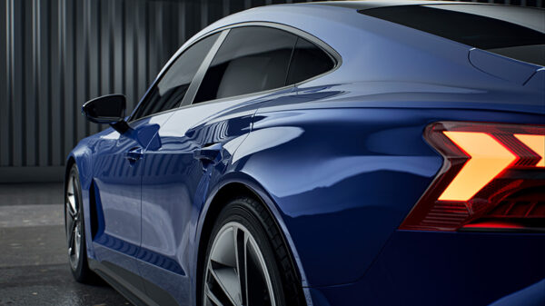 3M Protection Wrap Film PWF-G97 Gloss Neptune Blue render on an Audi